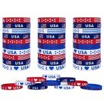 JAKADYUKS American Flag Silicone Bracelet 40Pcs, Fourth 4th of July Patriotic Party Favors, Memorial Day Veterans Day Wristband, USA Red White and Blue Decoration