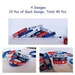 JAKADYUKS American Flag Silicone Bracelet 40Pcs, Fourth 4th of July Patriotic Party Favors, Memorial Day Veterans Day Wristband, USA Red White and Blue Decoration