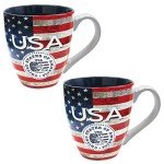 Rockin Mug 4 piece set - USA American Flag Coffee and Tea Mug - Ceramic 14 oz - United States of America Patriotic Mug (4 PACK)