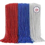 EOBOH 100PCS 4th of July Accessories, Independence Day Beads Necklace Bulk, Fourth of July Red Blue Silver Necklace Party Favors, Beads for Patriotic Parade Party Celebration Favors Decorations
