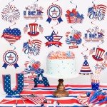 40Pcs 4th of July Decorations Hanging Swirls, Double Sided Independence Day Ceiling Hanging Decor Patriotic Streamers Foil Swirl for 4th of July Independence Day Patriotic Party Decorations