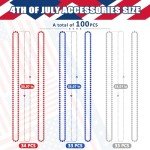 EOBOH 100PCS 4th of July Accessories, Independence Day Beads Necklace Bulk, Fourth of July Red Blue Silver Necklace Party Favors, Beads for Patriotic Parade Party Celebration Favors Decorations