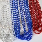 EOBOH 100PCS 4th of July Accessories, Independence Day Beads Necklace Bulk, Fourth of July Red Blue Silver Necklace Party Favors, Beads for Patriotic Parade Party Celebration Favors Decorations