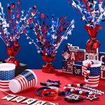 Capoda 3 Pcs 4th of July Table Centerpieces Metallic Plastic Patriotic Decoration Centerpiece Glitter Foil Independence Day Table Decoration for Labor Day Veteran Day Memorial Day Party Supplies Decor