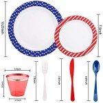 Supernal 180pcs 4th of July Plates,American Flag Plates,Red White and Blue Plastic Silverware for Independence Day,Include Dinner Plates,Dessert Plates,Forks,Knives,Spoons,Cups,Independence Day Party