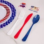 Supernal 180pcs 4th of July Plates,American Flag Plates,Red White and Blue Plastic Silverware for Independence Day,Include Dinner Plates,Dessert Plates,Forks,Knives,Spoons,Cups,Independence Day Party