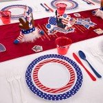 Supernal 180pcs 4th of July Plates,American Flag Plates,Red White and Blue Plastic Silverware for Independence Day,Include Dinner Plates,Dessert Plates,Forks,Knives,Spoons,Cups,Independence Day Party