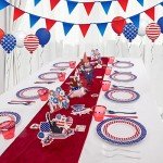 Supernal 180pcs 4th of July Plates,American Flag Plates,Red White and Blue Plastic Silverware for Independence Day,Include Dinner Plates,Dessert Plates,Forks,Knives,Spoons,Cups,Independence Day Party