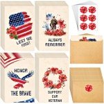 Watersay 100 Sets Memorial Day Cards Bulk 4th of July Thank You Cards with Envelopes and Stickers Patriotic Veteran Military Appreciation Note Watercolor Card 4 x 6 Inch