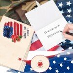 Watersay 100 Sets Memorial Day Cards Bulk 4th of July Thank You Cards with Envelopes and Stickers Patriotic Veteran Military Appreciation Note Watercolor Card 4 x 6 Inch