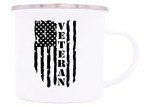 Rogue River Tactical Military Veteran Camp Mug Enamel Camping Coffee Cup Gift For Vet USA Tattered Flag Subdued