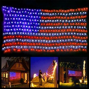 XTF2015 Led Flag Net Lights of The United States, Waterproof American Flag String Light for Christmas, Festival, Holiday, Independence Day, Memorial Day, Decoration, Garden, Yard, Indoor and Outdoor
