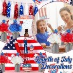Maysing 3 Sets 4th of July Table Centerpieces Memorial Independence Day Patriotic Red White Blue Artificial Hydrangeas Flower with Vase and Glitter Stars Picks for Home Office(Iron Color)