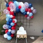 Red White Blue Balloons, 60pcs Pearl Navy Light Blue Matte Red White Confetti Helium Latex Balloons for Patriotic Veterans Memorial Day Baseball Nautical Theme Birthday Baby Shower Party Decorations