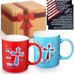 Vicenpal Independence Day Gifts – 12oz Red & Blue Christian Cups with Cross and Bible Verse, Patriotic Mugs with “glory of America” Card, 4th of July Home Décor, Gift-ready Box
