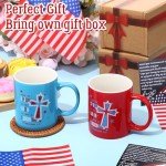 Vicenpal Independence Day Gifts – 12oz Red & Blue Christian Cups with Cross and Bible Verse, Patriotic Mugs with “glory of America” Card, 4th of July Home Décor, Gift-ready Box