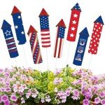 CroBlissful 8 Pcs 4th of July Garden Stake Metal American Flag Yard Sign Patriotic Decor for Independence Day Memorial Day Metal Plant Stick Outdoor Lawn Garden Home Yard Decorations (Rockets)