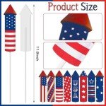 CroBlissful 8 Pcs 4th of July Garden Stake Metal American Flag Yard Sign Patriotic Decor for Independence Day Memorial Day Metal Plant Stick Outdoor Lawn Garden Home Yard Decorations (Rockets)