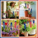 CroBlissful 8 Pcs 4th of July Garden Stake Metal American Flag Yard Sign Patriotic Decor for Independence Day Memorial Day Metal Plant Stick Outdoor Lawn Garden Home Yard Decorations (Rockets)