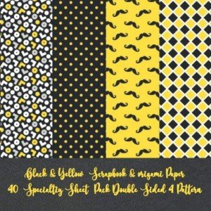 Black & Yellow Scrapbook & origami Paper 40 Specialtiy Sheet Pack Double Sided 4 Pattern: colored gift wrapping paper - decoupage - paper craft - ... crafting Paper for Card Making & invitation
