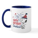 CafePress Snoopy Happy B Day America Mug 11 oz (325 ml) Ceramic Coffee Mug