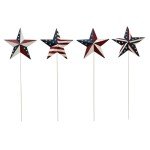 K KILIPES 15.75" H Metal Star Barn Patriotic Garden Stakes, 4pcs Rustic US Flag Star Metal Plant Stick Yard Art Ornament for Memorial Day 4th of July Veterans Day Election Day Decoration