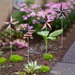K KILIPES 15.75" H Metal Star Barn Patriotic Garden Stakes, 4pcs Rustic US Flag Star Metal Plant Stick Yard Art Ornament for Memorial Day 4th of July Veterans Day Election Day Decoration