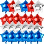 24pcs Red White Blue Star Balloons,18 inch Foil Mylar Star Balloons,4th of July Aluminum Foil Balloon for Brithday,Anniversary,Independence Day Party Decorations (5-pointed star balloons)