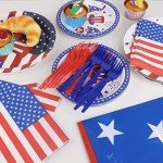 4th of July Party Suppliers, Servers 24 Guests Patriotic Paper Plates Napkins Forks Tablecloth, Red White Blue Gnome Tableware Dinnerware Kit for Memorial Day Independence Day Decorations Decor Party