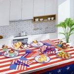 4th of July Party Suppliers, Servers 24 Guests Patriotic Paper Plates Napkins Forks Tablecloth, Red White Blue Gnome Tableware Dinnerware Kit for Memorial Day Independence Day Decorations Decor Party