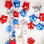 24pcs Red White Blue Star Balloons,18 inch Foil Mylar Star Balloons,4th of July Aluminum Foil Balloon for Brithday,Anniversary,Independence Day Party Decorations (5-pointed star balloons)