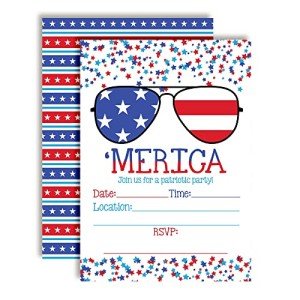 Amanda Creation MERICA Patriotic Party Invitations, 20 5x7 Fill In Cards with Twenty White Envelopes