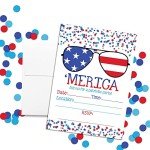 Amanda Creation MERICA Patriotic Party Invitations, 20 5x7 Fill In Cards with Twenty White Envelopes