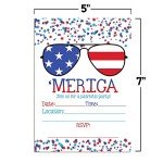 Amanda Creation MERICA Patriotic Party Invitations, 20 5x7 Fill In Cards with Twenty White Envelopes
