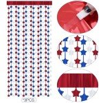 cnomg LOLStar 4th of July Decorations Patriotic Party Photo Booth Prop Streamer Backdrop 3 Pack Red White and Blue Star Tinsel Foil Fringe Curtains for Memorial Day Veterans Day