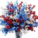 DoubleWood 4 of July Decor Artificial Flowers Indoor, 10PCS Red White and Blue Artificial Babys Breath Flowers, Patriotic Decor for Floral Arrangement Table Centerpieces (10, Red, White and Blue)