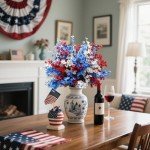 DoubleWood 4 of July Decor Artificial Flowers Indoor, 10PCS Red White and Blue Artificial Babys Breath Flowers, Patriotic Decor for Floral Arrangement Table Centerpieces (10, Red, White and Blue)