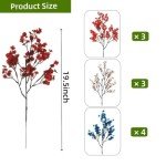 DoubleWood 4 of July Decor Artificial Flowers Indoor, 10PCS Red White and Blue Artificial Babys Breath Flowers, Patriotic Decor for Floral Arrangement Table Centerpieces (10, Red, White and Blue)