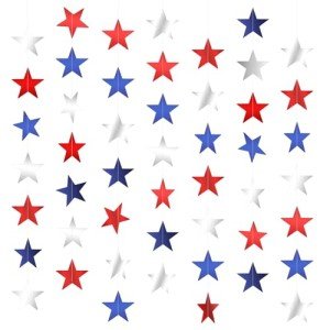 Red White and Blue Star Garland Banner, 66 Feet Patriotic Star Hanging Streamer 4th of July Banner Star Backdrop Decor for 4th Fourth of July Independence Memorial Veterans Labor Day Party Decorations