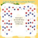 Red White and Blue Star Garland Banner, 66 Feet Patriotic Star Hanging Streamer 4th of July Banner Star Backdrop Decor for 4th Fourth of July Independence Memorial Veterans Labor Day Party Decorations