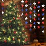 Red White and Blue Star Garland Banner, 66 Feet Patriotic Star Hanging Streamer 4th of July Banner Star Backdrop Decor for 4th Fourth of July Independence Memorial Veterans Labor Day Party Decorations