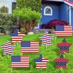 Geelin 12 Pack 4th of July Yard Signs Patriotic Star Picks with Stick Red Blue and White Yard Signs Outdoor Independence Day Lawn Patio Decorations for Home Garden Pathway Decor