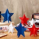 6 Pcs 4th of July Star Table Centerpieces 3D Star Patriotic Day Tiered Tray Decor Memorial Day Wood Stars 3D Labor Day Home Table Decor for Rustic Farmhouse Tiered Tray Decor for Workers(Classic)