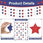 6 Pack Total 60 ft Patriotic Red White Blue Star Garland, Hanging Paper Stars Streamer Banner, USA American Flag Decoration for 4th of July, Memorial Day, Veterans Day, Independence Day Party Supplies