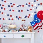 6 Pack Total 60 ft Patriotic Red White Blue Star Garland, Hanging Paper Stars Streamer Banner, USA American Flag Decoration for 4th of July, Memorial Day, Veterans Day, Independence Day Party Supplies