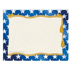 Hayes Stars Certificate Border Paper, Patriotic Blue & Gold Certificate Paper, Customizable Awards, Diplomas & Invitations, Full-Color Matte Finish, 8.5" x 11" - 50 Pack
