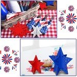 6 Pcs 4th of July Star Table Centerpieces 3D Star Patriotic Day Tiered Tray Decor Memorial Day Wood Stars 3D Labor Day Home Table Decor for Rustic Farmhouse Tiered Tray Decor for Workers(Classic)