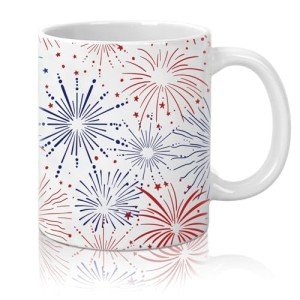 JarThenaAMCS Patriotic Mug Red Blue Firework Coffee Mug 4th of July Ceramic Drinking Mugs for Independence Day Supplies Table Centerpieces, 12oz