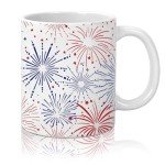 JarThenaAMCS Patriotic Mug Red Blue Firework Coffee Mug 4th of July Ceramic Drinking Mugs for Independence Day Supplies Table Centerpieces, 12oz