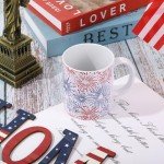 JarThenaAMCS Patriotic Mug Red Blue Firework Coffee Mug 4th of July Ceramic Drinking Mugs for Independence Day Supplies Table Centerpieces, 12oz